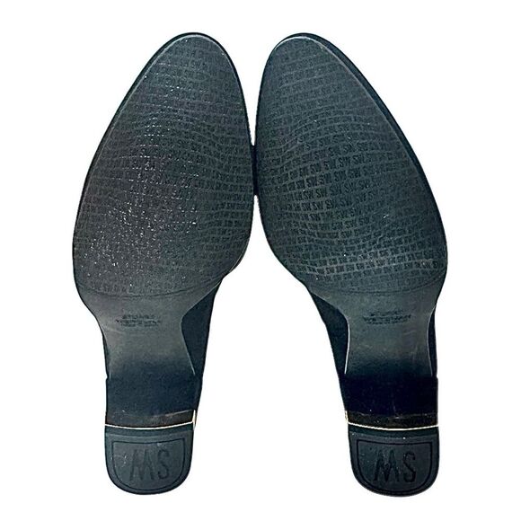 Stuart Weitzman Black Suede Pumps Block Heel Gold Accent Comfort Size 6.5 Medium - Picture 3 of 9